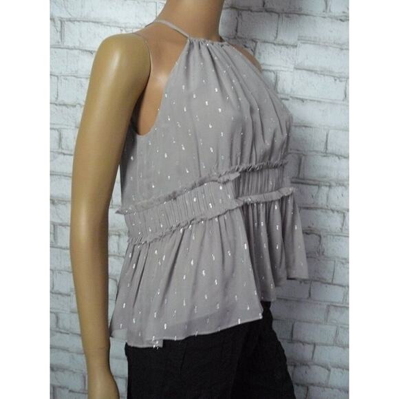 Joie Shawnette Vintage Silver Silk Pleated Peplum Blouse XXS NEW - Picture 3 of 7